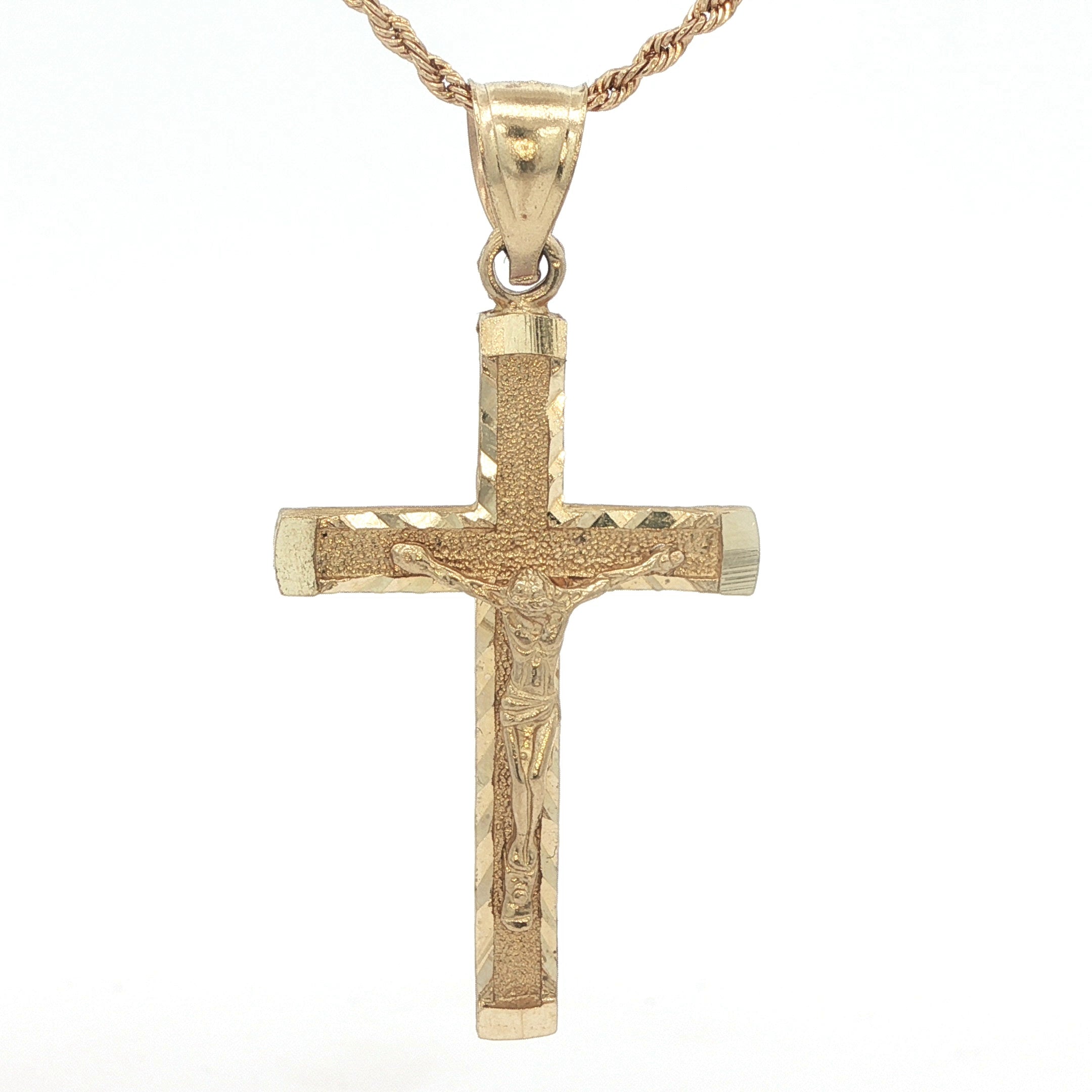 Estate 14K Yellow Gold Diamond-Cut Crucifix Pendant – Classic 1990s Era