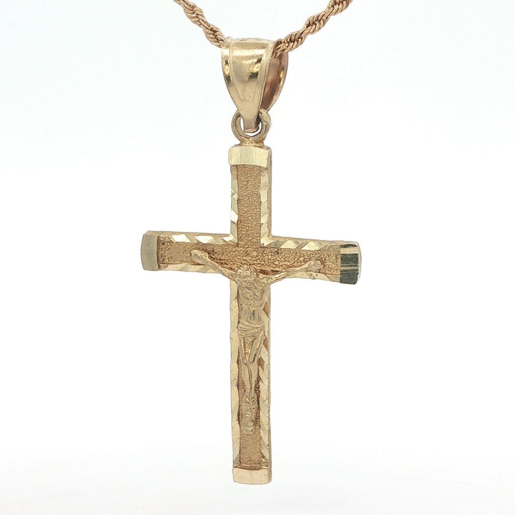 Estate 14K Yellow Gold Diamond-Cut Crucifix Pendant – Classic 1990s Era