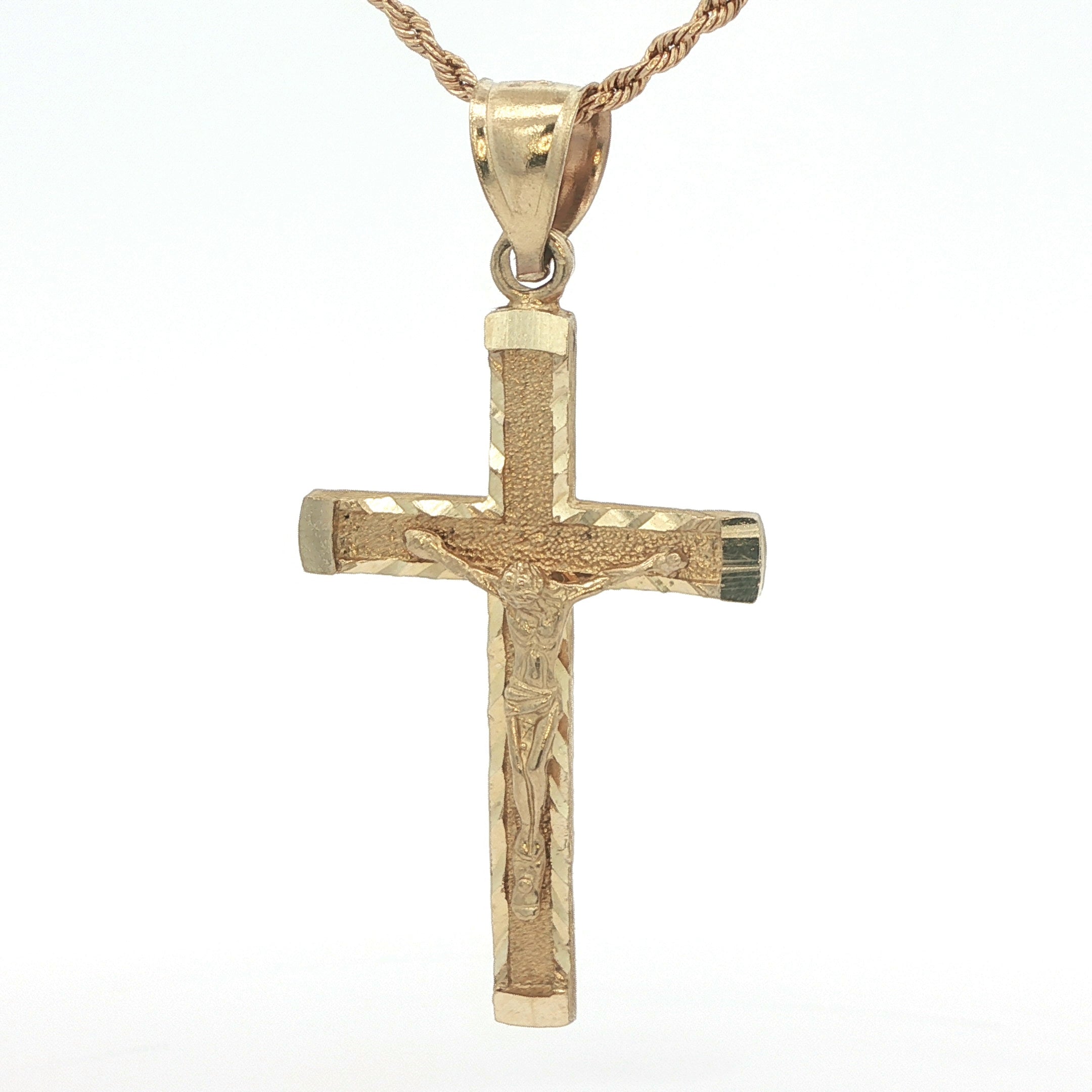 Estate 14K Yellow Gold Diamond-Cut Crucifix Pendant – Classic 1990s Era