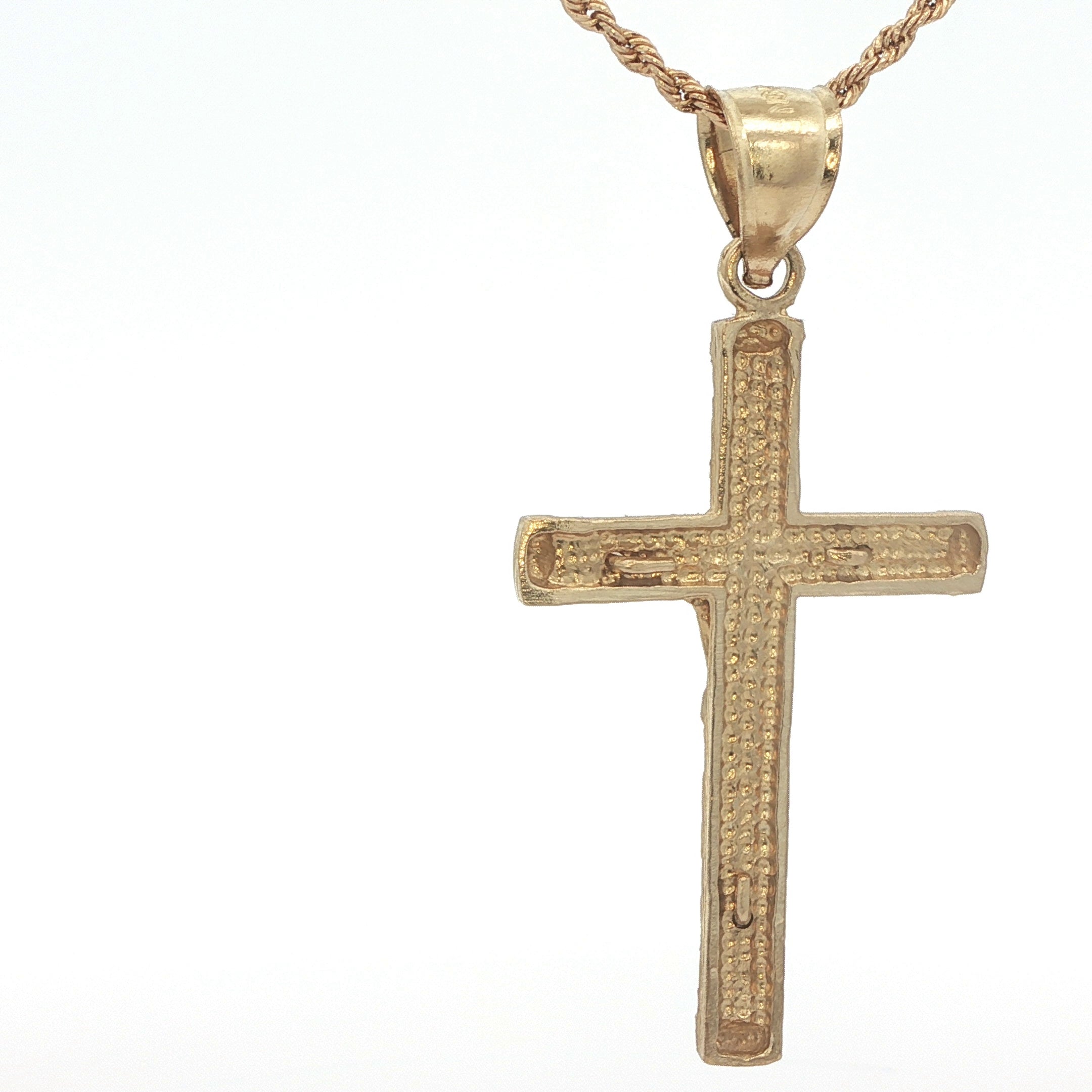 Estate 14K Yellow Gold Diamond-Cut Crucifix Pendant – Classic 1990s Era