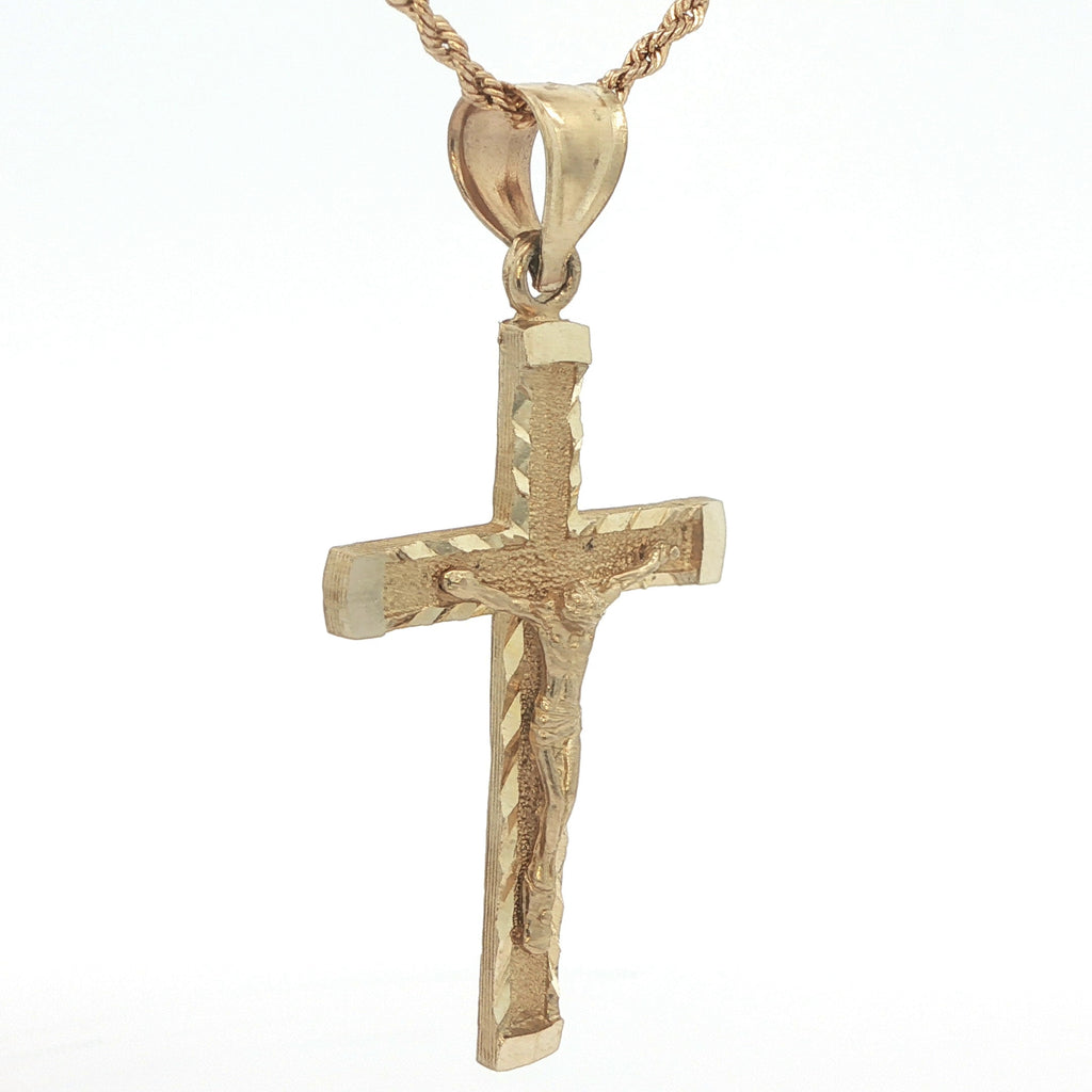 Estate 14K Yellow Gold Diamond-Cut Crucifix Pendant – Classic 1990s Era