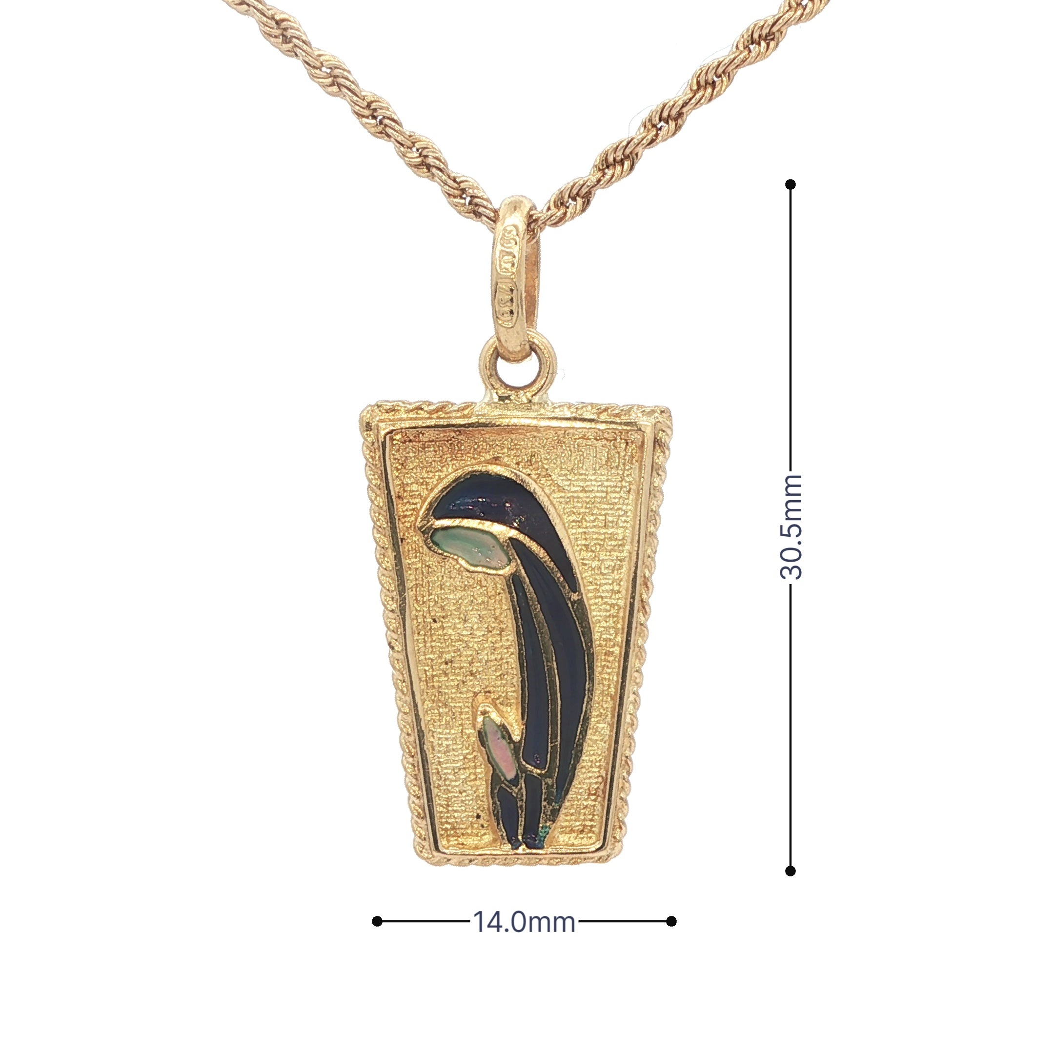 Estate 18K Yellow Gold Blue Enamel Saint Pendant – Vintage 1990s Era