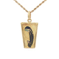 Estate 18K Yellow Gold Blue Enamel Saint Pendant – Vintage 1990s Era
