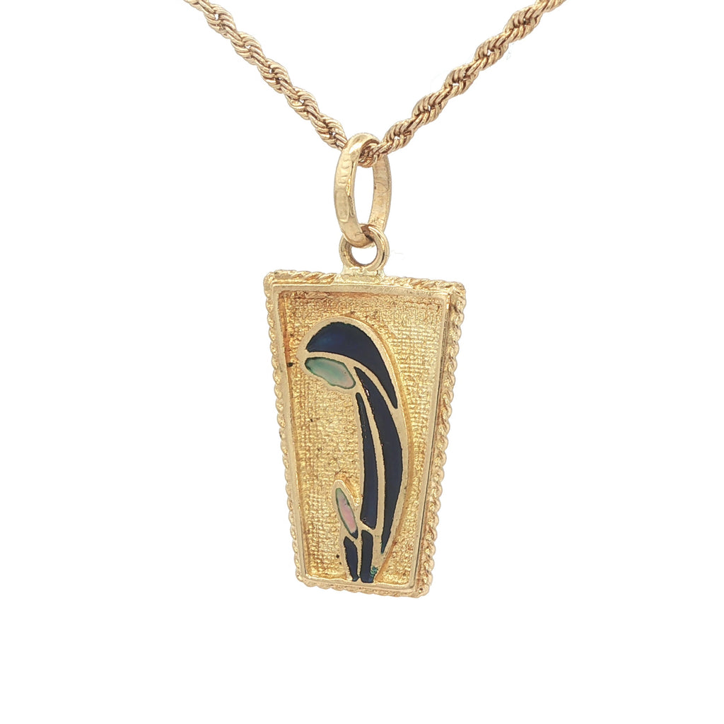 Estate 18K Yellow Gold Blue Enamel Saint Pendant – Vintage 1990s Era