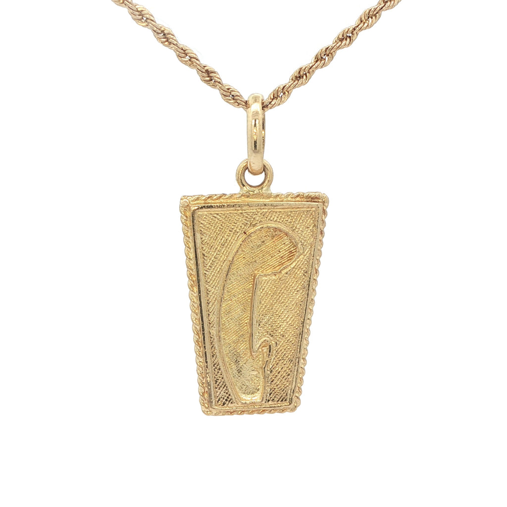 Estate 18K Yellow Gold Blue Enamel Saint Pendant – Vintage 1990s Era