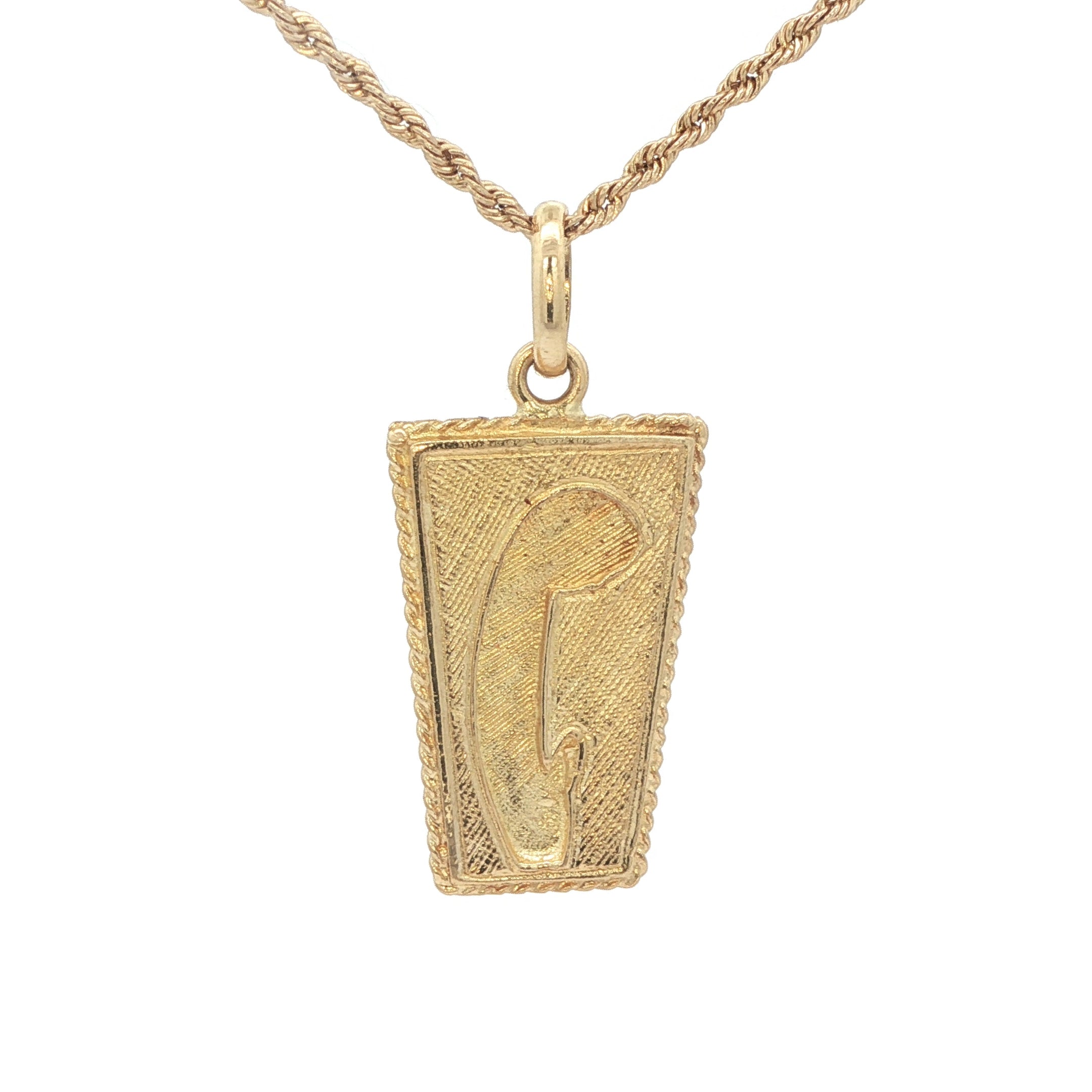 Estate 18K Yellow Gold Blue Enamel Saint Pendant – Vintage 1990s Era