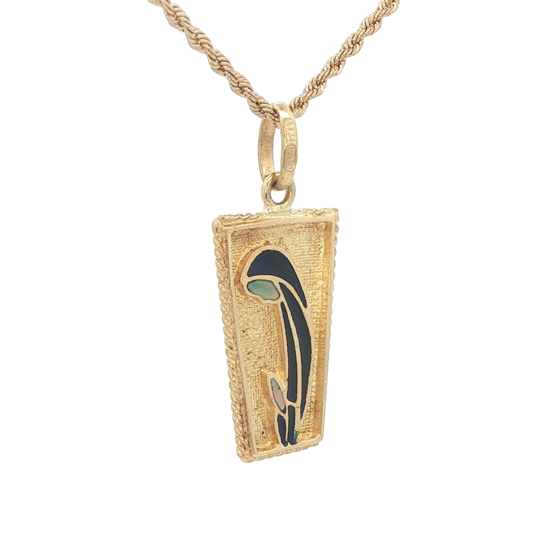 Estate 18K Yellow Gold Blue Enamel Saint Pendant – Vintage 1990s Era