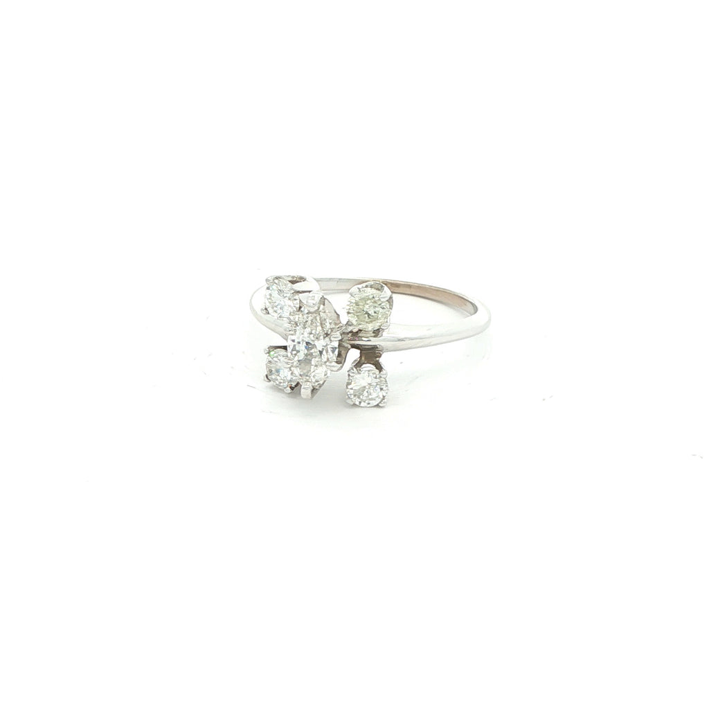 14K White Gold 1.00 CTW Diamond Marquis & Round Cluster Ring – F/G Color – Modern Era – Size 5
