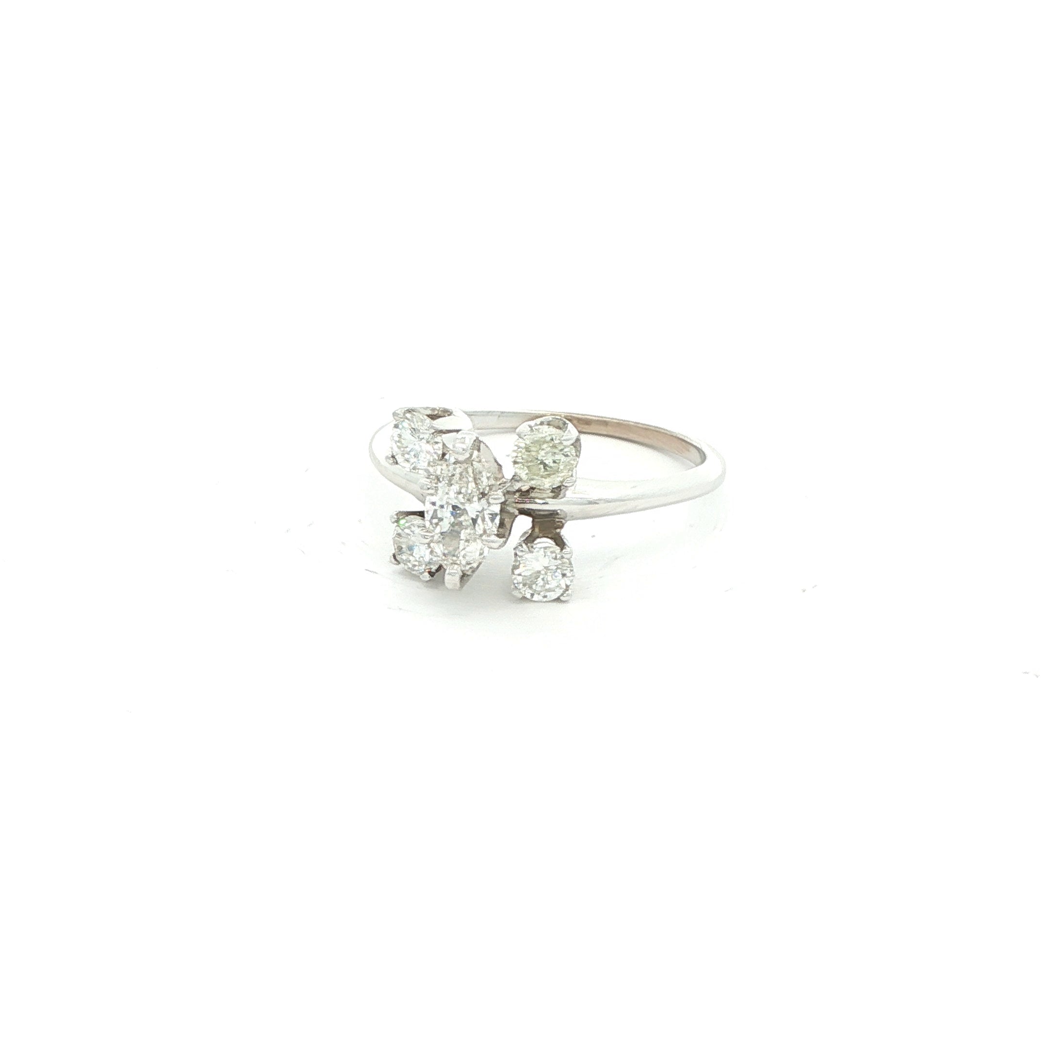 14K White Gold 1.00 CTW Diamond Marquis & Round Cluster Ring – F/G Color – Modern Era – Size 5