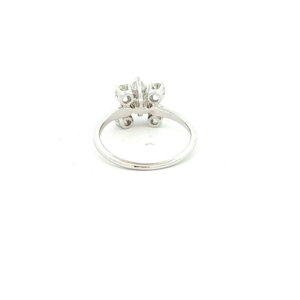 14K White Gold 1.00 CTW Diamond Marquis & Round Cluster Ring – F/G Color – Modern Era – Size 5