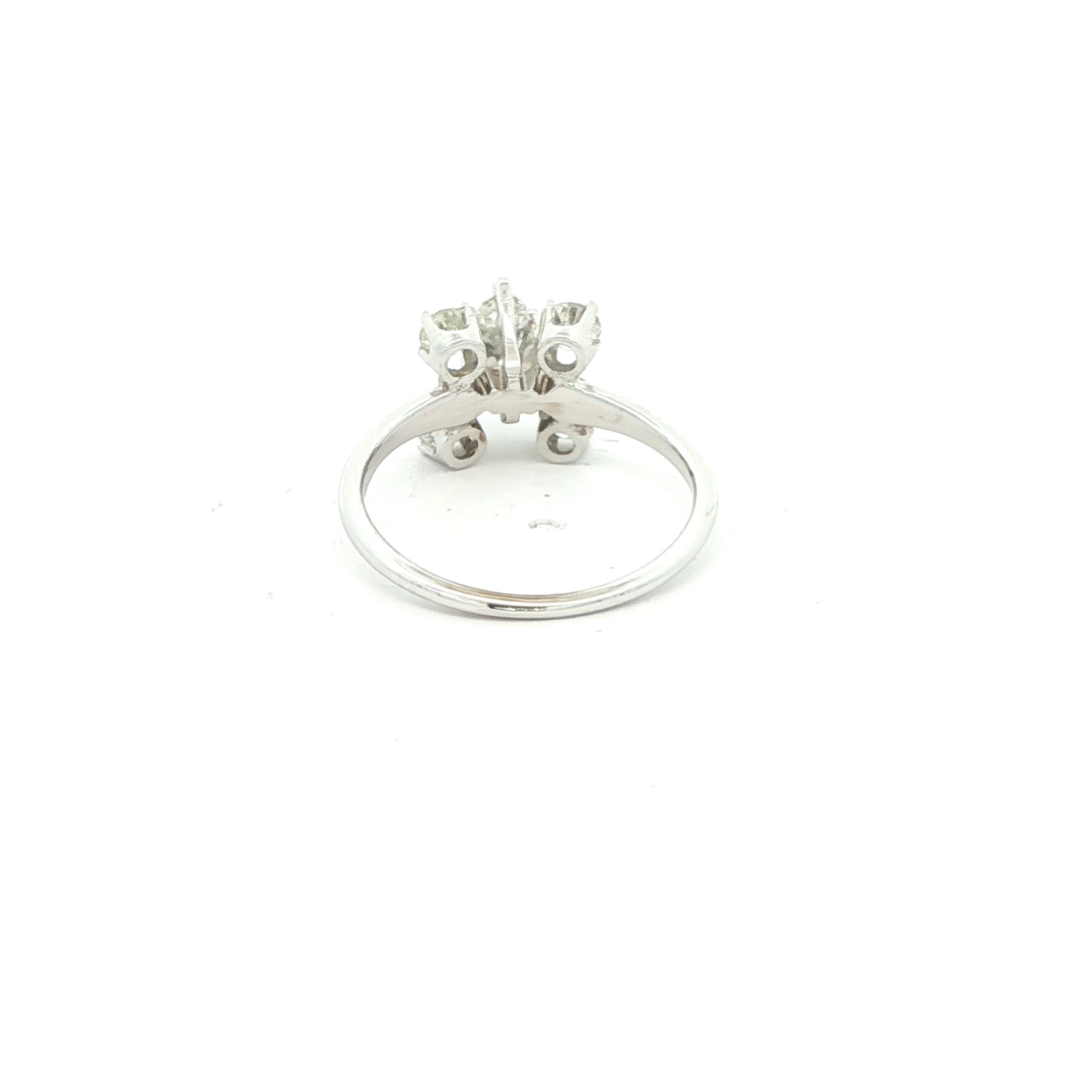 14K White Gold 1.00 CTW Diamond Marquis & Round Cluster Ring – F/G Color – Modern Era – Size 5