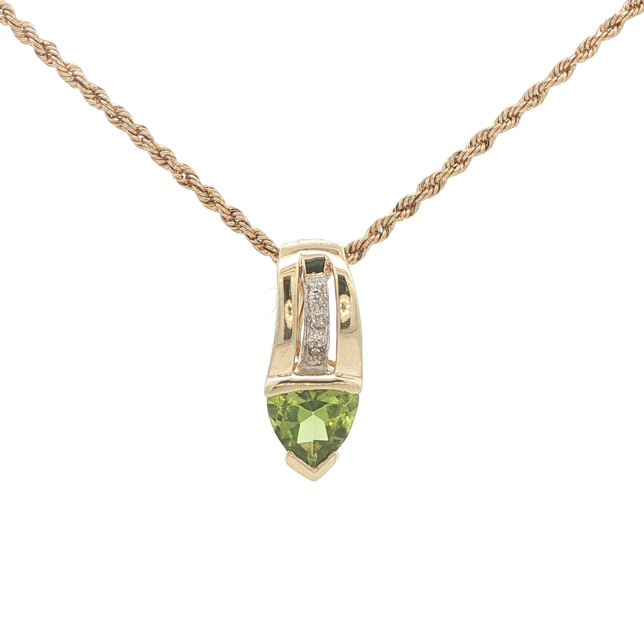 14K Yellow Gold Approx. 1.00 CTW Peridot & Diamond Pendant – Modern Era – No Chain