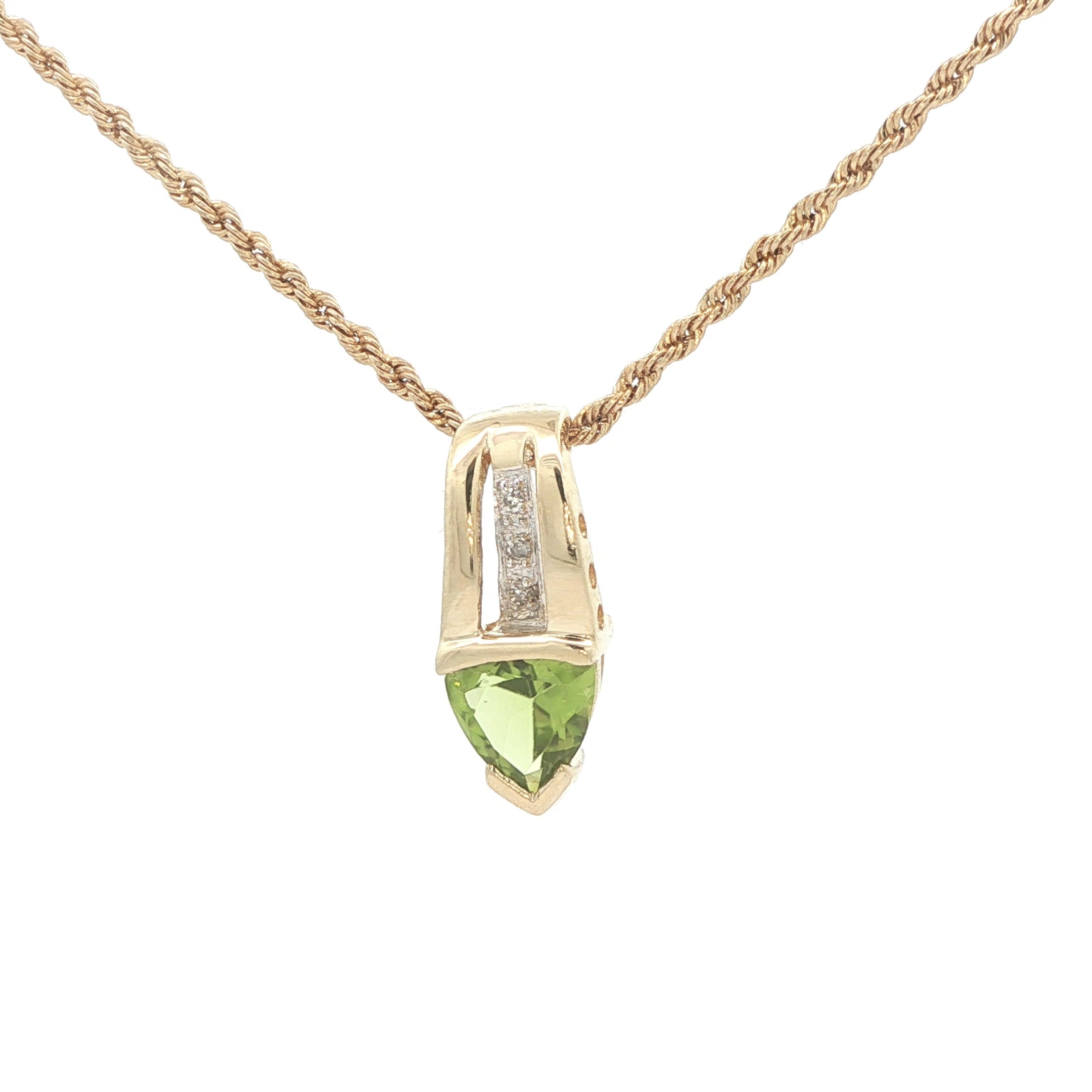 14K Yellow Gold Approx. 1.00 CTW Peridot & Diamond Pendant – Modern Era – No Chain