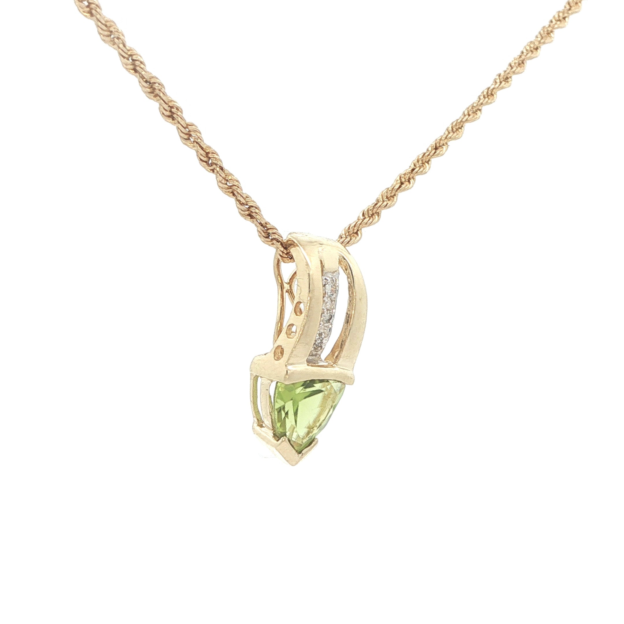 14K Yellow Gold Approx. 1.00 CTW Peridot & Diamond Pendant – Modern Era – No Chain