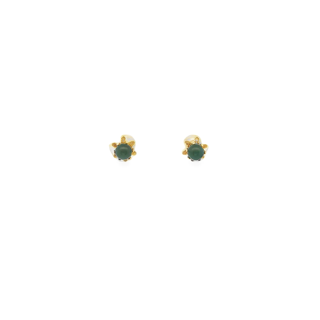 14K Yellow Gold Jade Stud Earrings – Modern Era – Round Cabochon