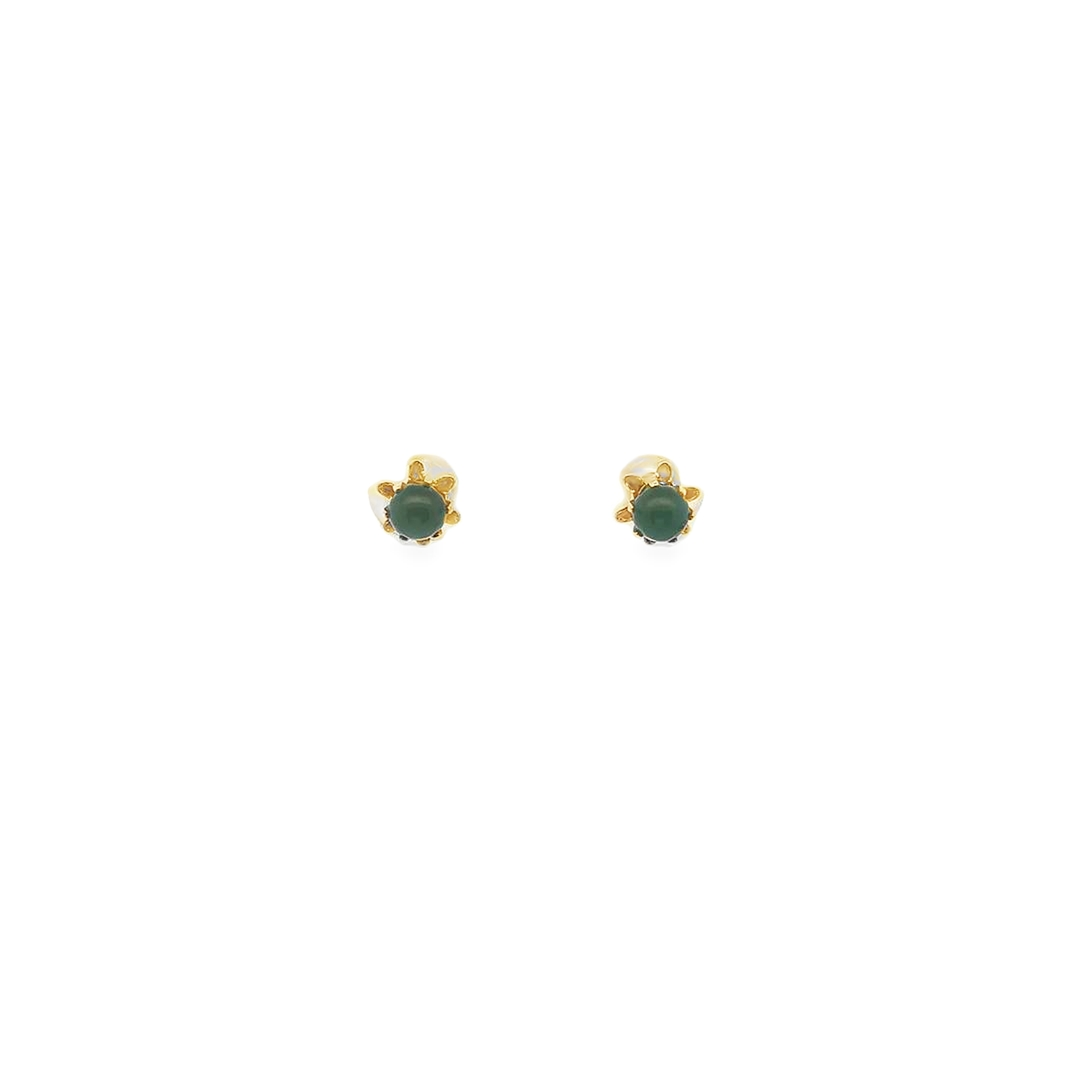 14K Yellow Gold Jade Stud Earrings – Modern Era – Round Cabochon