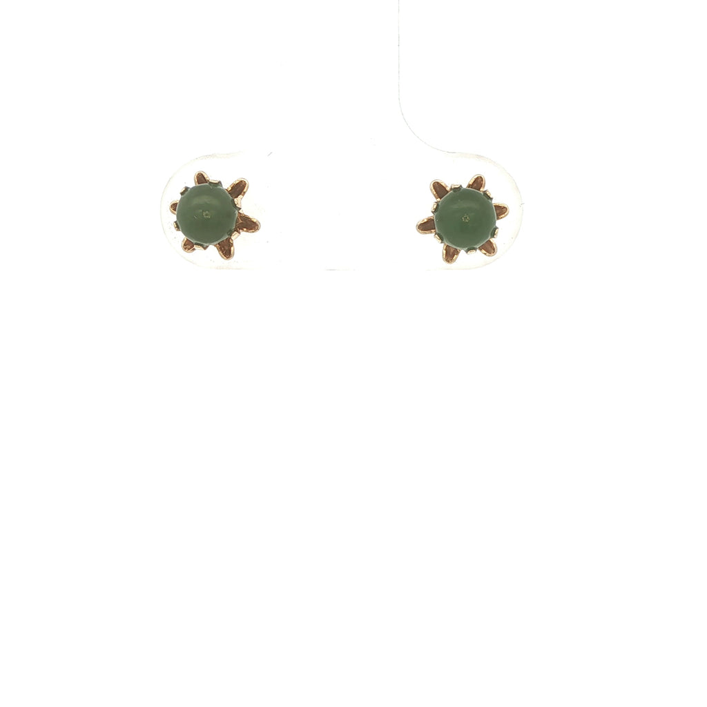 14K Yellow Gold Jade Stud Earrings – Modern Era – Round Cabochon
