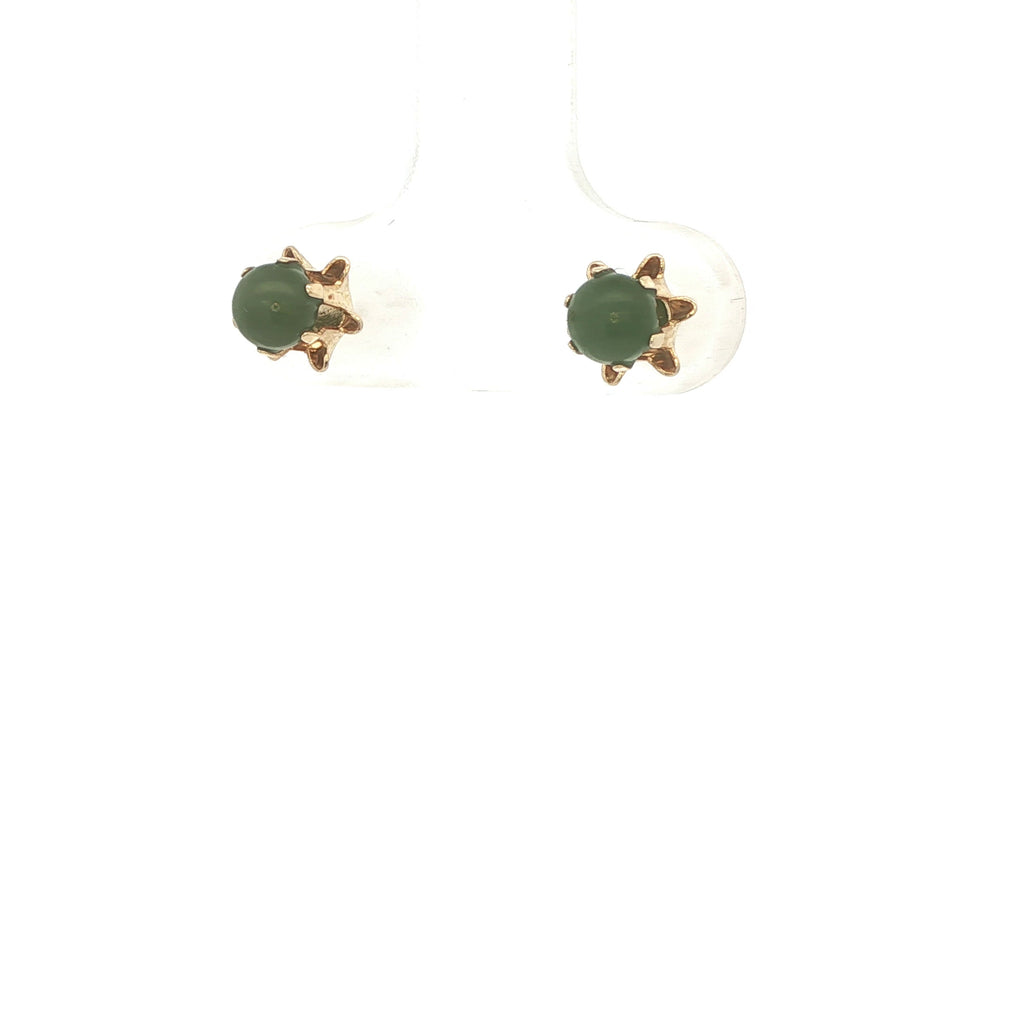 14K Yellow Gold Jade Stud Earrings – Modern Era – Round Cabochon