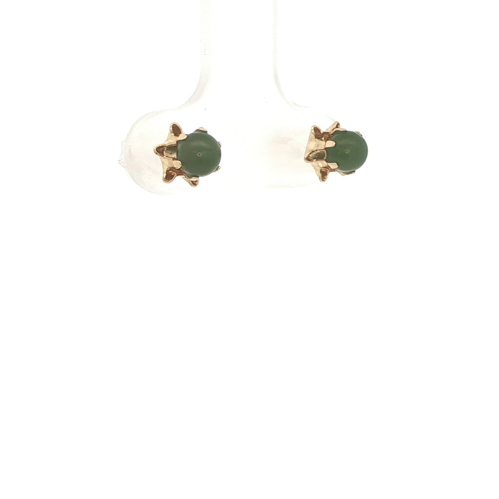 14K Yellow Gold Jade Stud Earrings – Modern Era – Round Cabochon