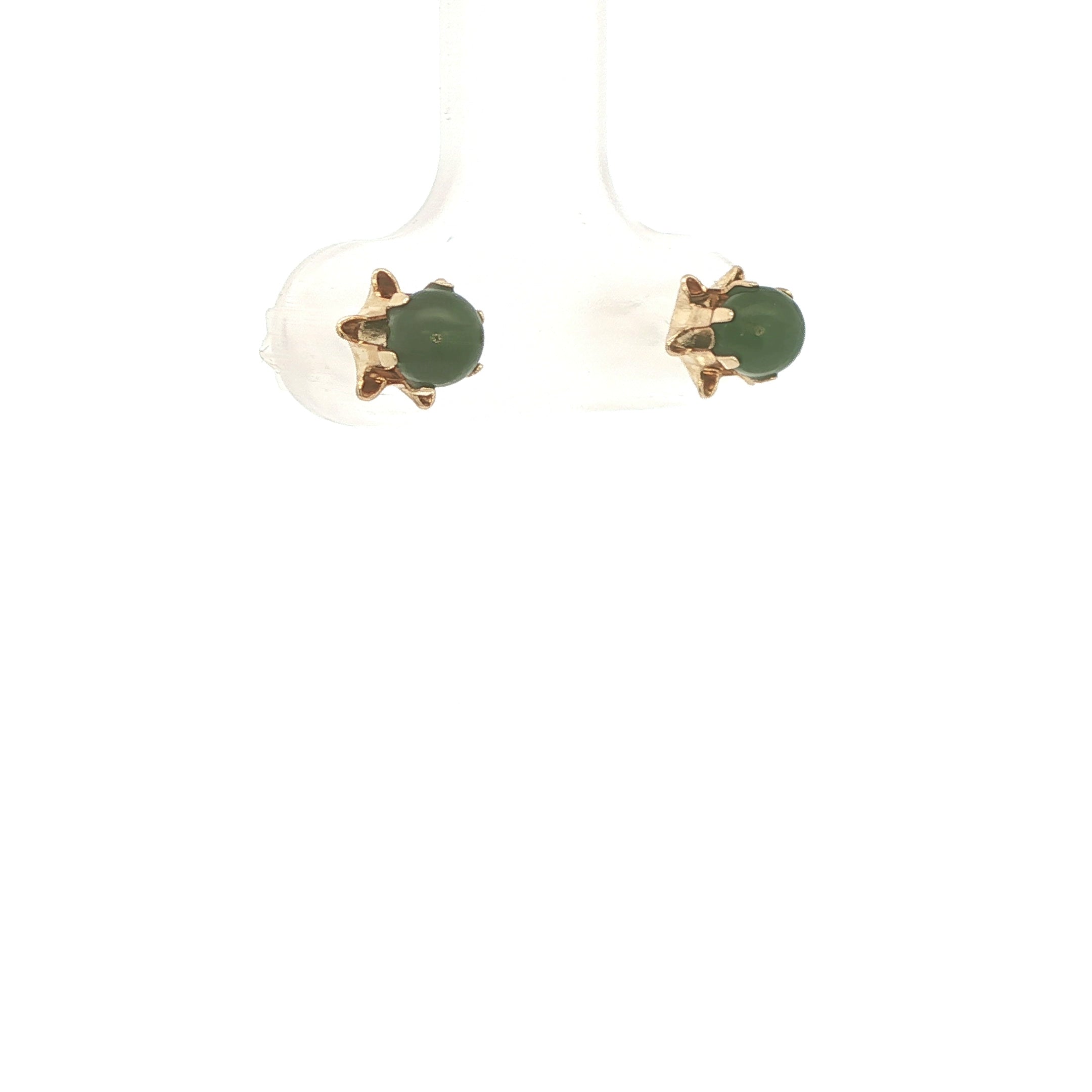 14K Yellow Gold Jade Stud Earrings – Modern Era – Round Cabochon