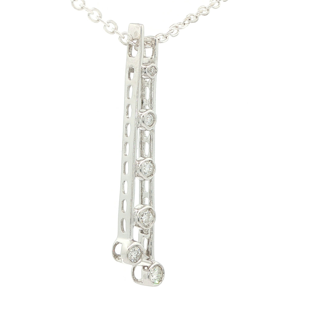 Estate 14K White Gold 1/2 CTW F VS2 Diamond Drop Pendant | Modern Bezel Ladder Design