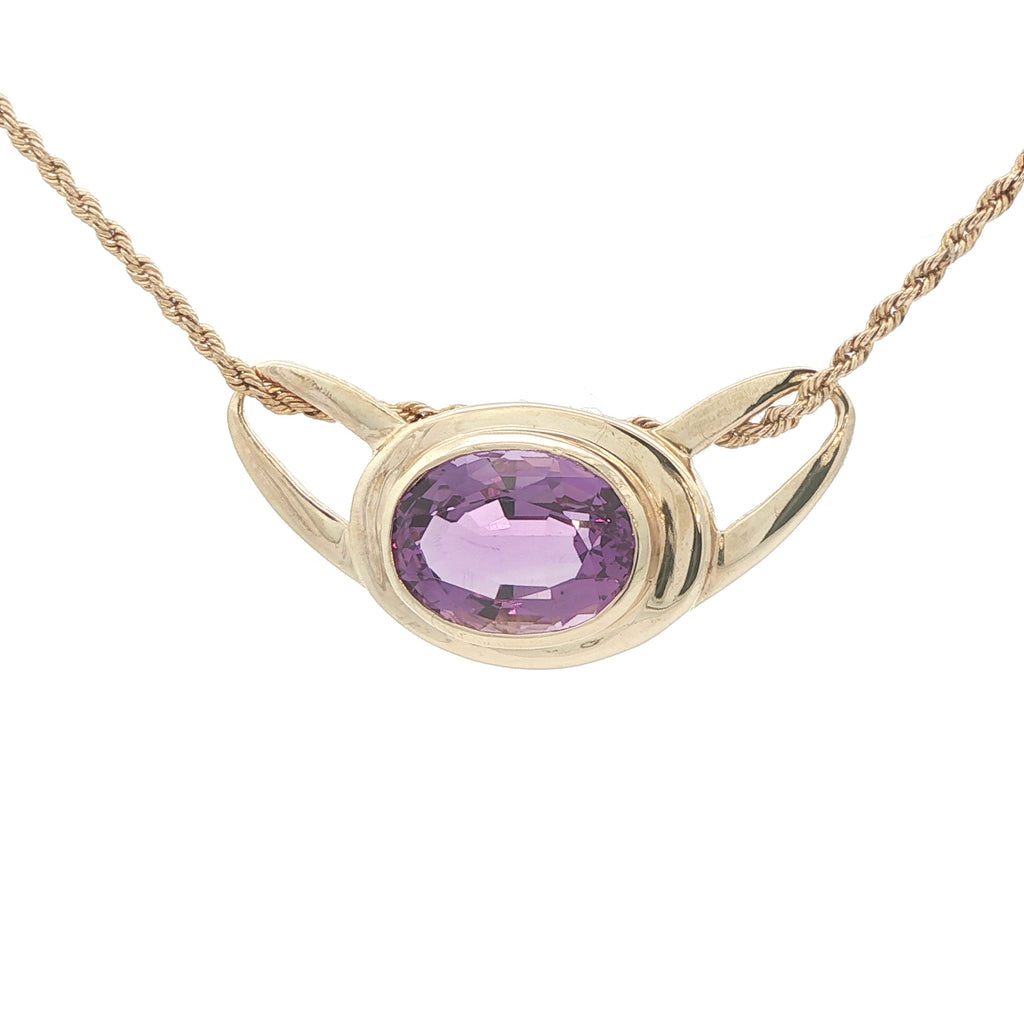 Estate 14K Yellow Gold 1.00 CTW AAA Natural Amethyst Pendant | Modern 2000s