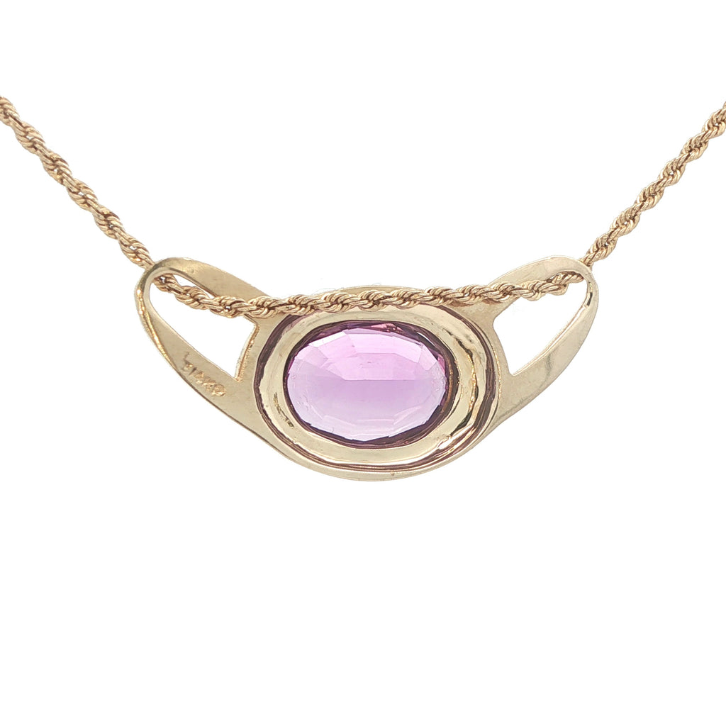 Estate 14K Yellow Gold 1.00 CTW AAA Natural Amethyst Pendant | Modern 2000s