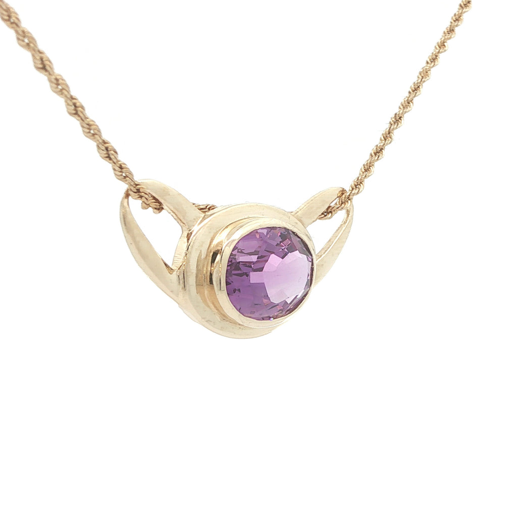 Estate 14K Yellow Gold 1.00 CTW AAA Natural Amethyst Pendant | Modern 2000s