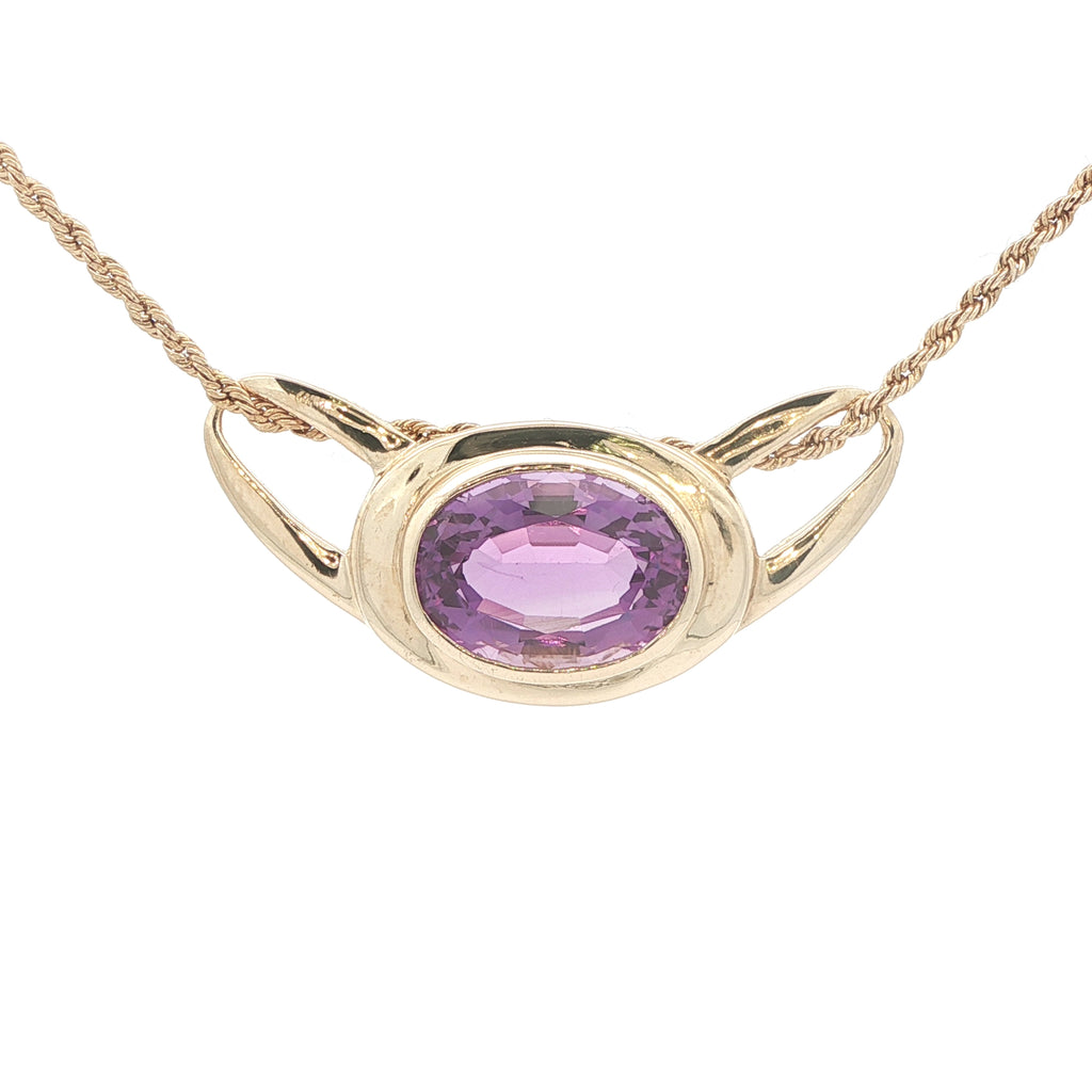Estate 14K Yellow Gold 1.00 CTW AAA Natural Amethyst Pendant | Modern 2000s