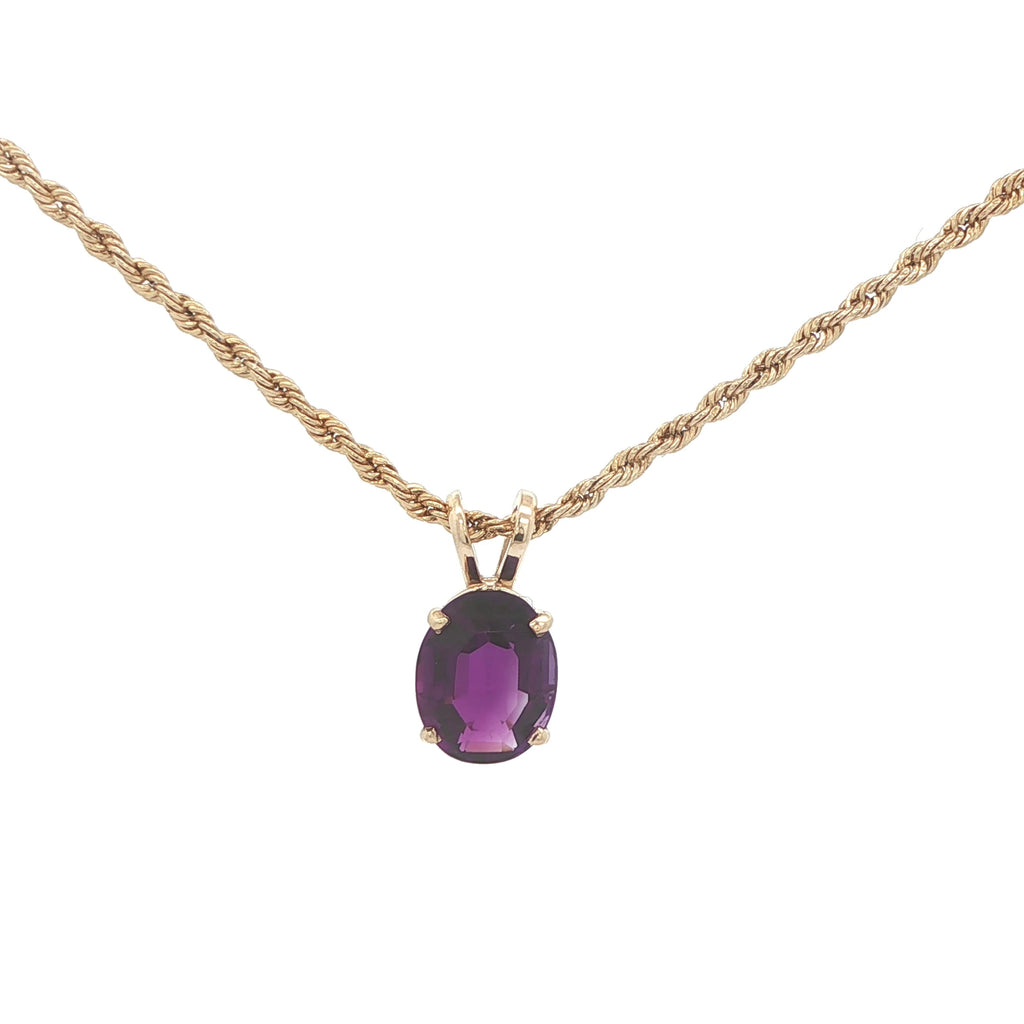 Estate 14K Yellow Gold 1.25CT AAA Dark Purple Amethyst Pendant – Oval 4 Prong