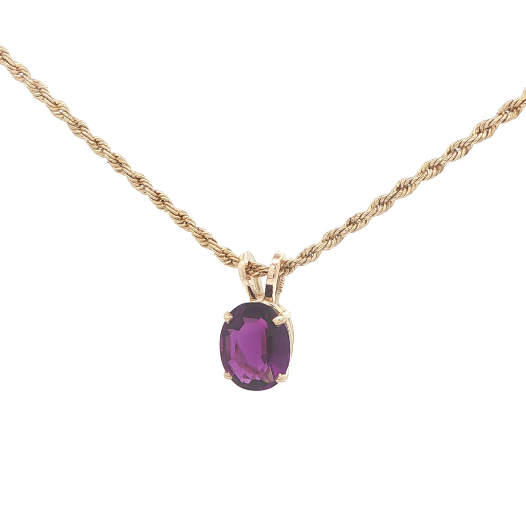 Estate 14K Yellow Gold 1.25CT AAA Dark Purple Amethyst Pendant – Oval 4 Prong