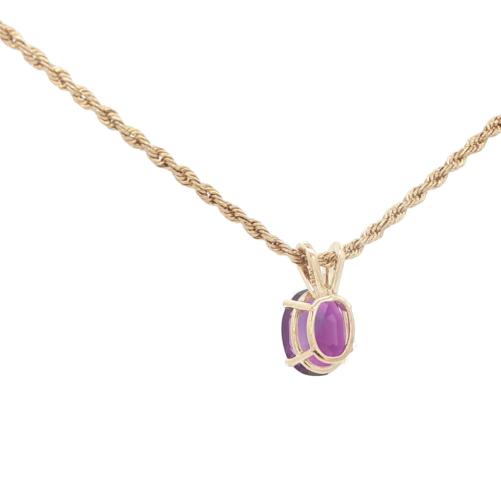 Estate 14K Yellow Gold 1.25CT AAA Dark Purple Amethyst Pendant – Oval 4 Prong