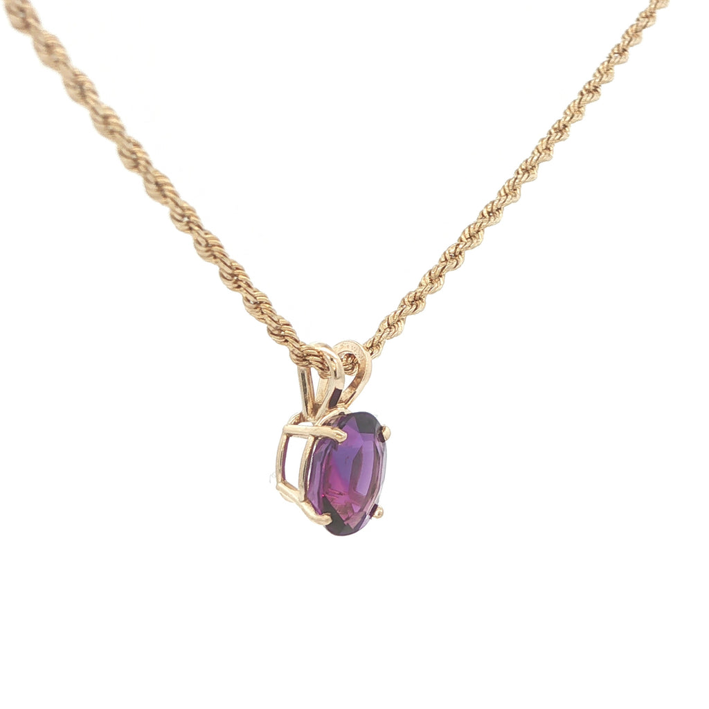 Estate 14K Yellow Gold 1.25CT AAA Dark Purple Amethyst Pendant – Oval 4 Prong