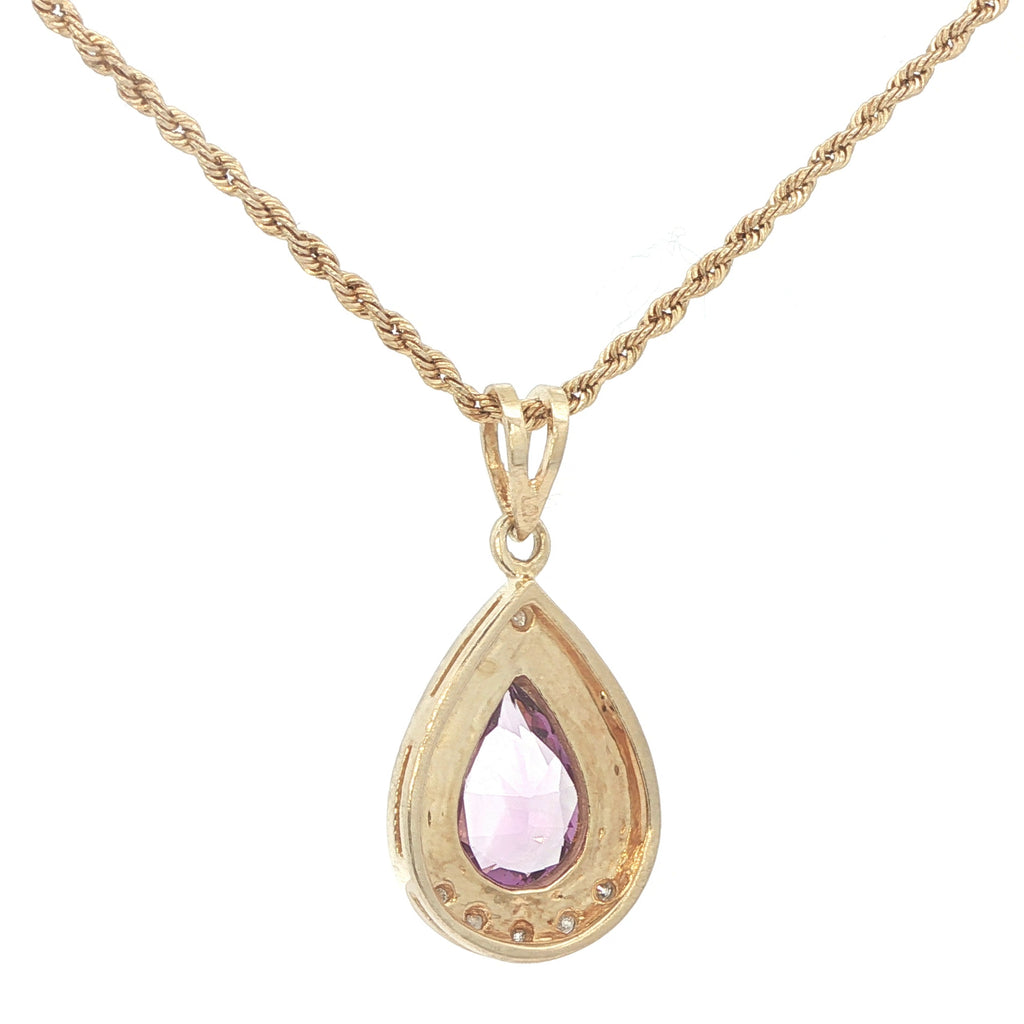 Estate 1990s 14K Yellow Gold Pear AAA Amethyst Pendant Lavender Color with Diamond Accents – Approx. 2.00 Carat