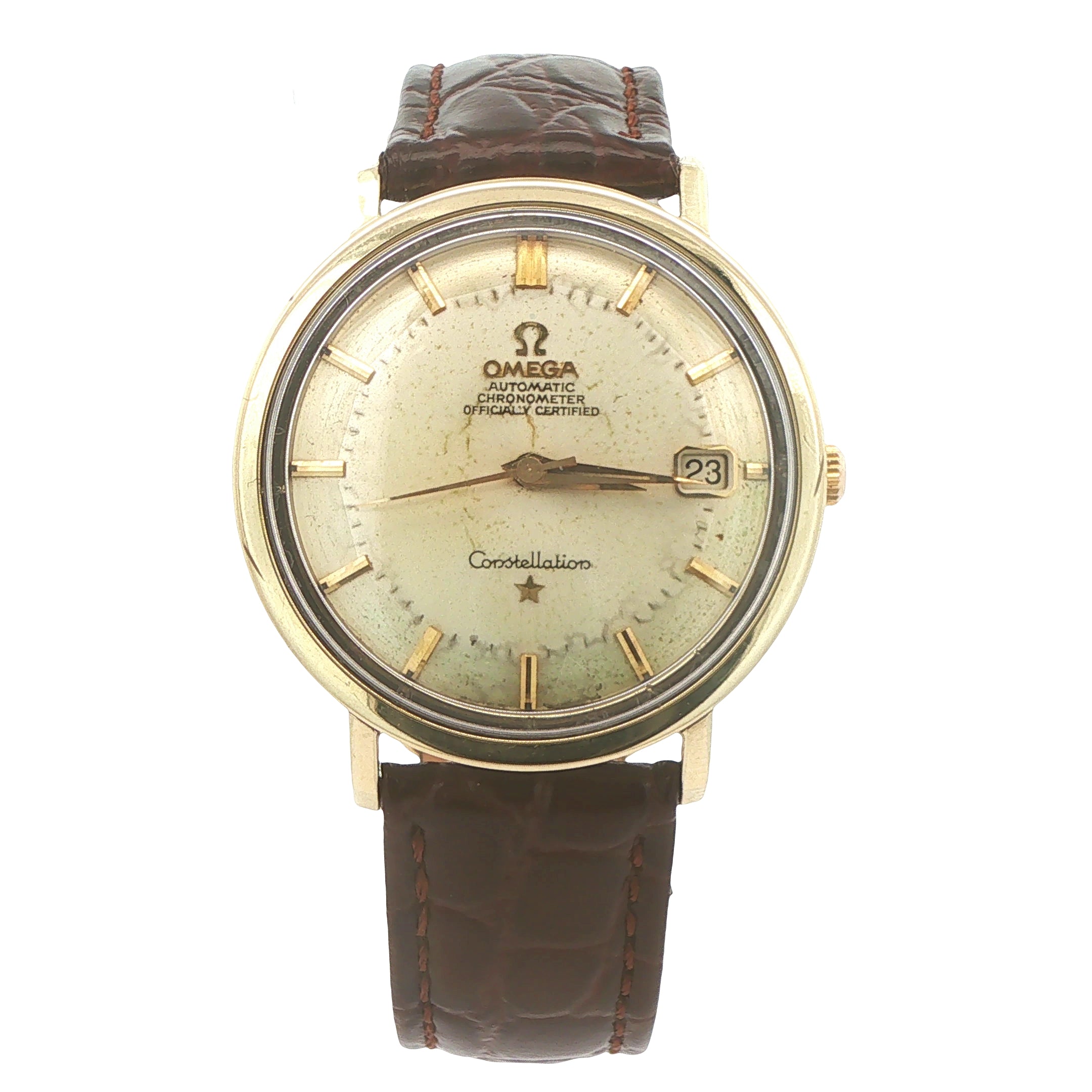 Vintage 1966 Omega Constellation Ref. 168.004 14K Gold Automatic Chronometer Watch