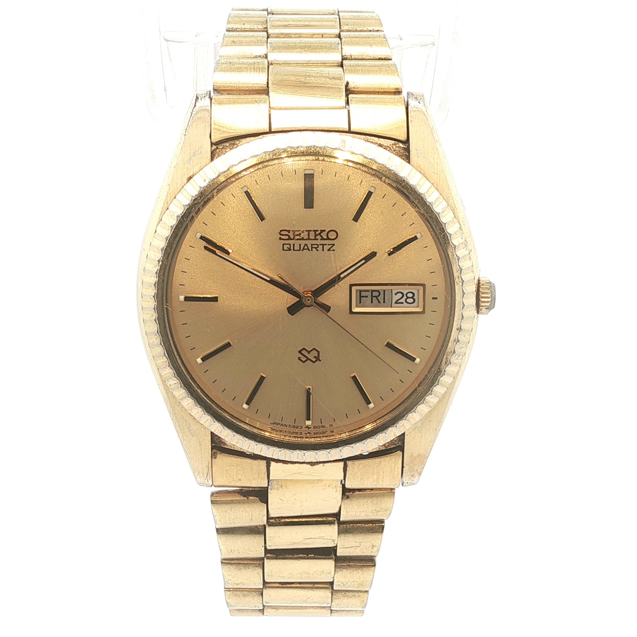 Vintage Seiko Quartz Day-Date Gold Tone Watch Ref 5Y23-8040 For