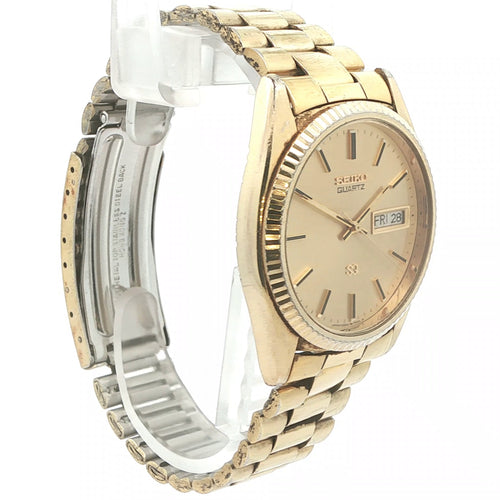 Vintage 1983 Seiko Quartz Day-Date Gold Tone Watch Ref 5Y23-8040 For Repair or Parts