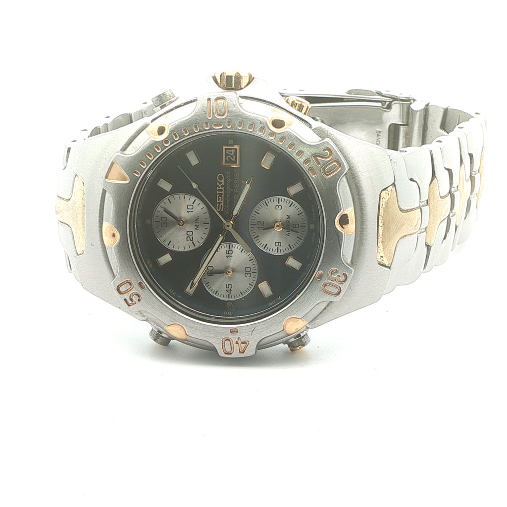 Seiko Chronograph Alarm Estate Watch 7T32-6M49 Two Tone Stainless Steel – Vintage Japan