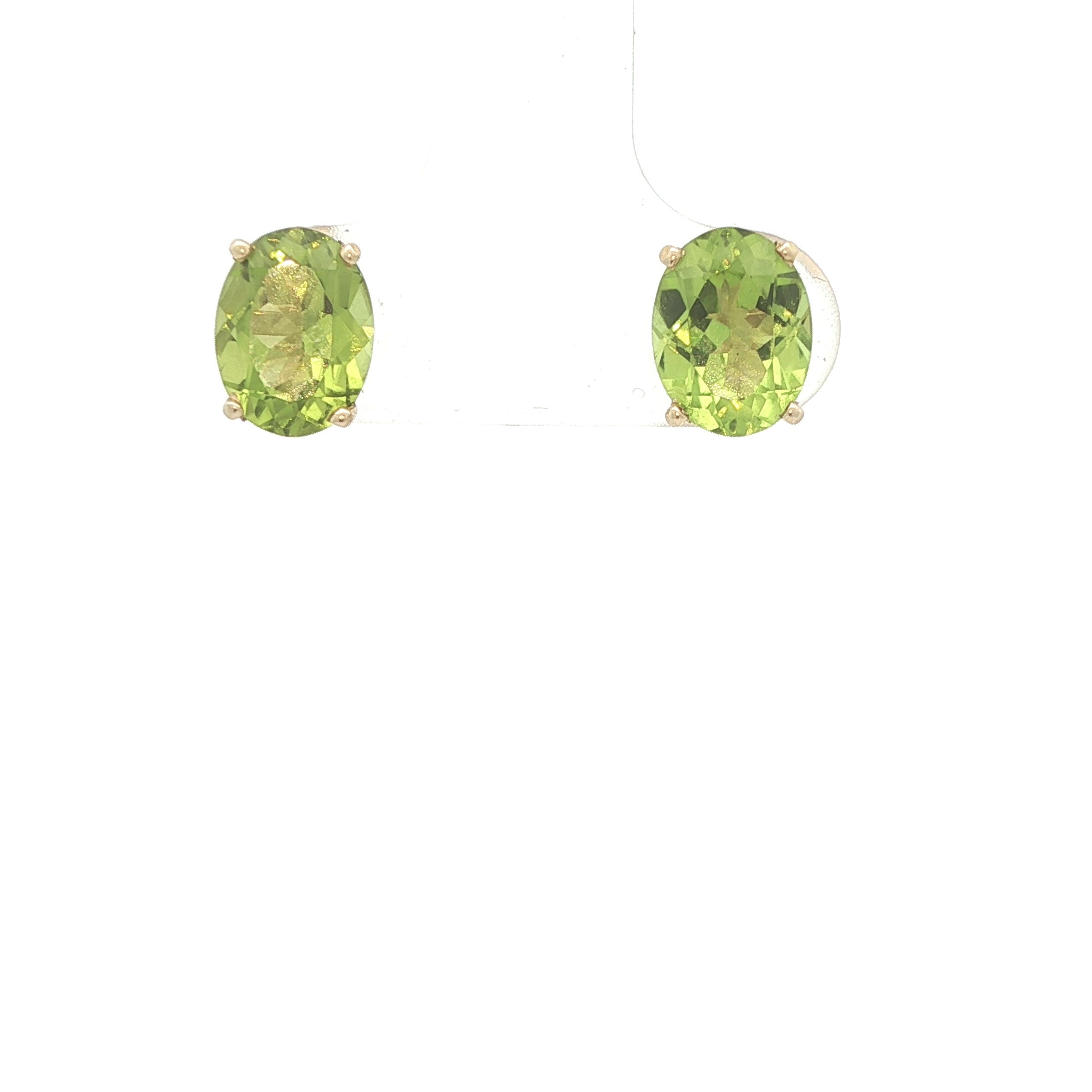 Estate Natural Peridot Oval Stud Earrings 2.00 CTW 14K Yellow Gold Green Gemstone Earrings