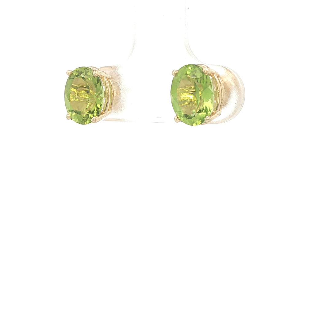 Estate Natural Peridot Oval Stud Earrings 2.00 CTW 14K Yellow Gold Green Gemstone Earrings