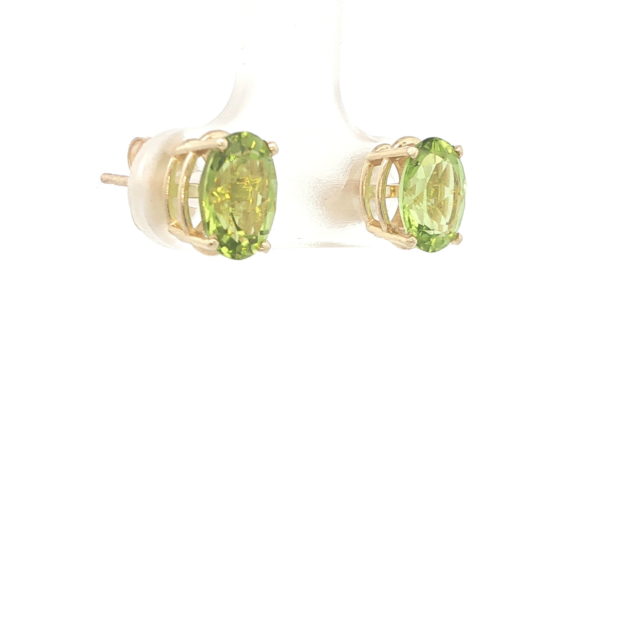 Estate Natural Peridot Oval Stud Earrings 2.00 CTW 14K Yellow Gold Green Gemstone Earrings