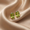 Estate Natural Peridot Oval Stud Earrings 2.00 CTW 14K Yellow Gold Green Gemstone Earrings