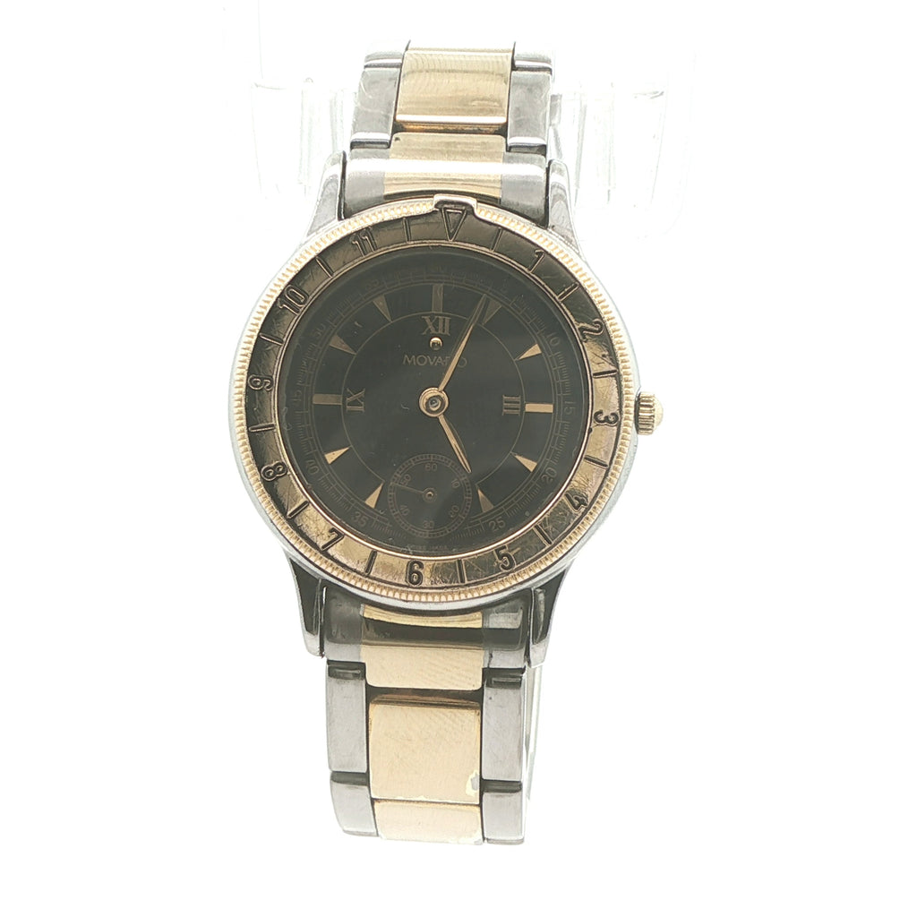Estate Movado 81-09-811 Pre-Owned Quartz Two-Tone Black Dial Bracelet Watch Circa 1990s