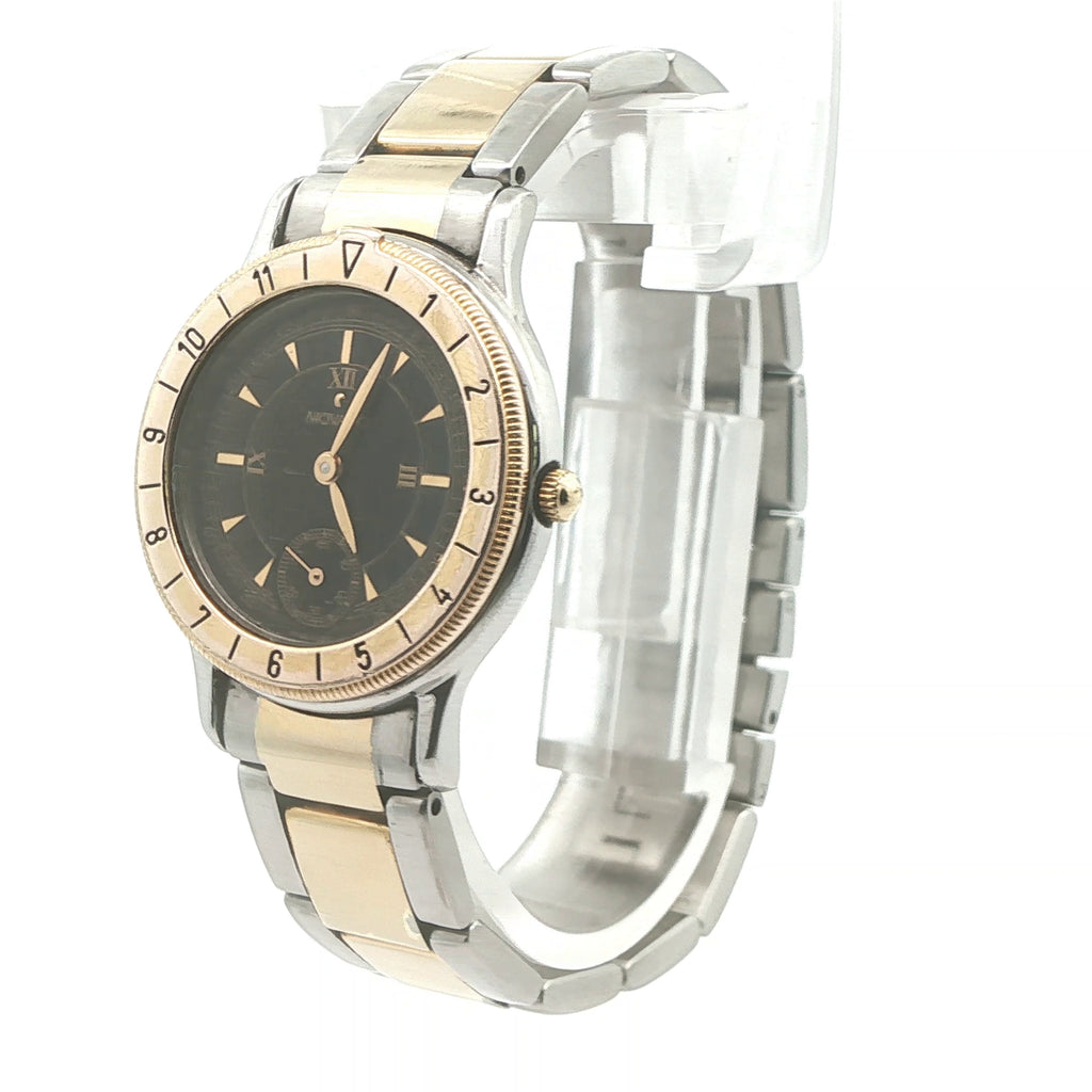 Estate Movado 81-09-811 Pre-Owned Quartz Two-Tone Black Dial Bracelet Watch Circa 1990s