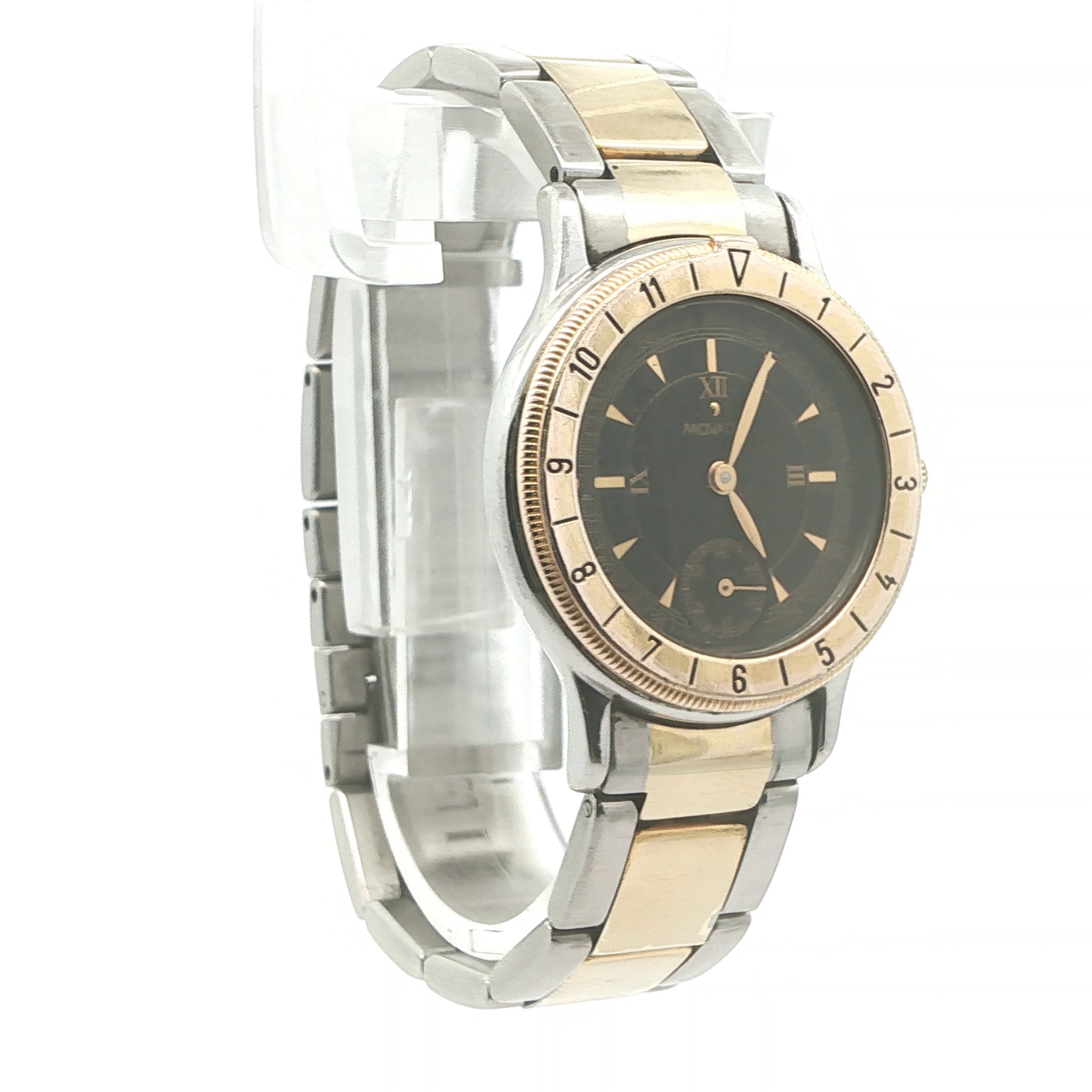 Estate Movado 81-09-811 Pre-Owned Quartz Two-Tone Black Dial Bracelet Watch Circa 1990s