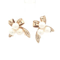 Estate Vintage 14K Yellow Gold Natural Cream-White Pearl Leaf Cluster Earrings Circa 1950s–1960s
