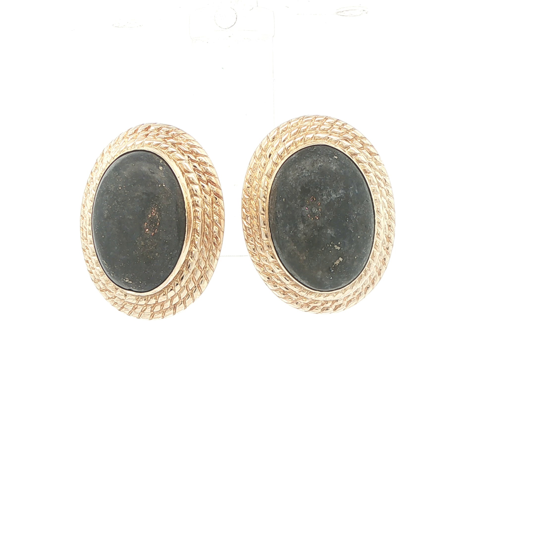 Estate Vintage 14K Yellow Gold Oval Lapis Lazuli Earrings Circa 1970s–1980s
