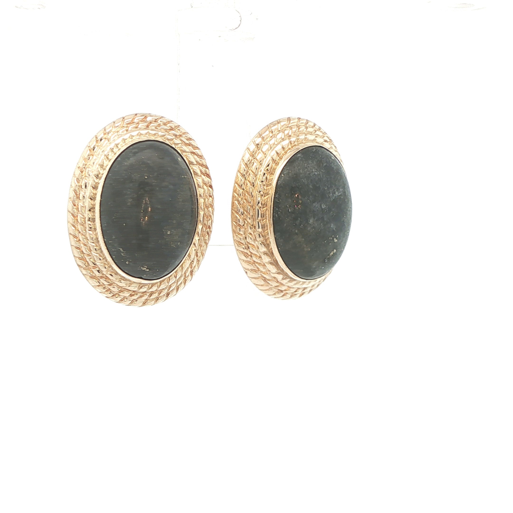 Estate Vintage 14K Yellow Gold Oval Lapis Lazuli Earrings Circa 1970s–1980s