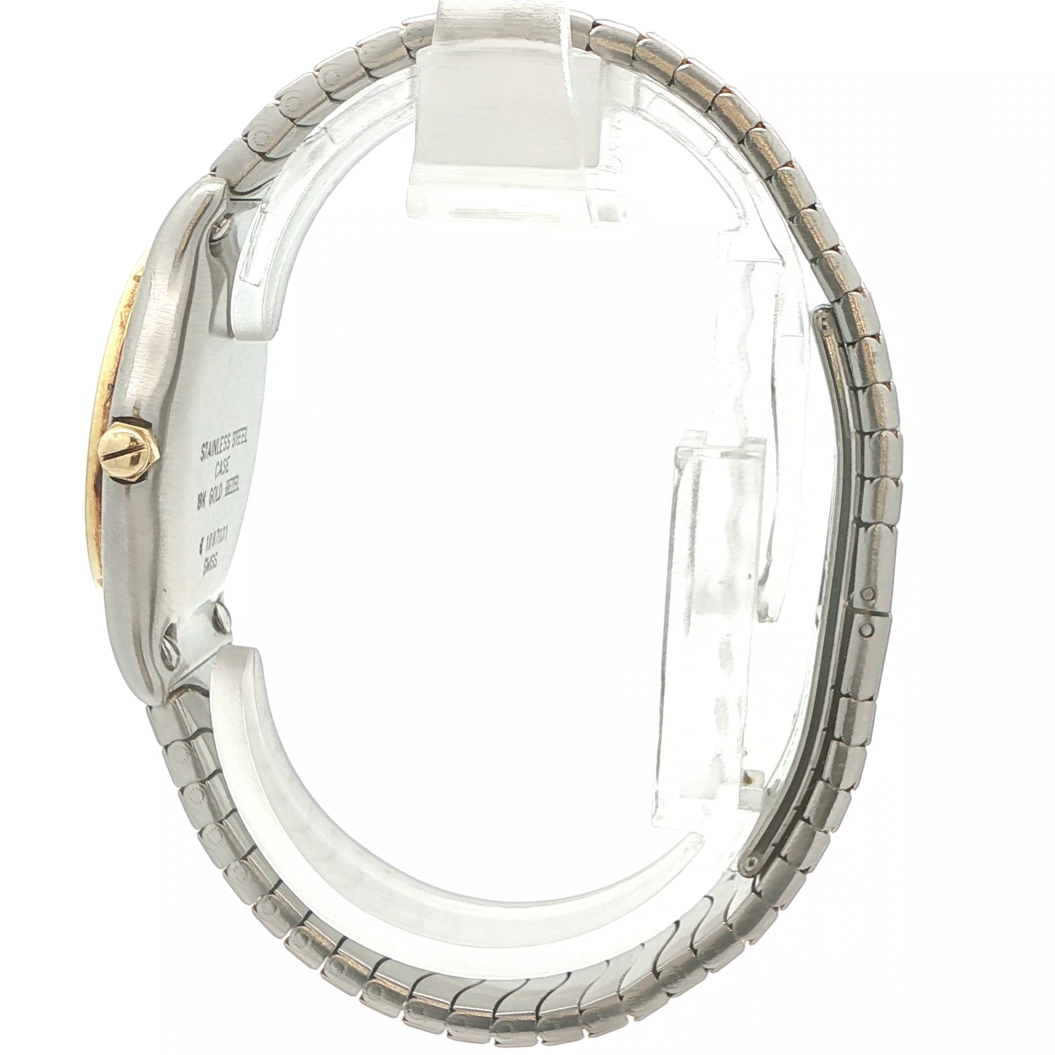 Estate Vintage Ebel Two-Tone Quartz Watch with 18K Gold Bezel White Roman Dial Date