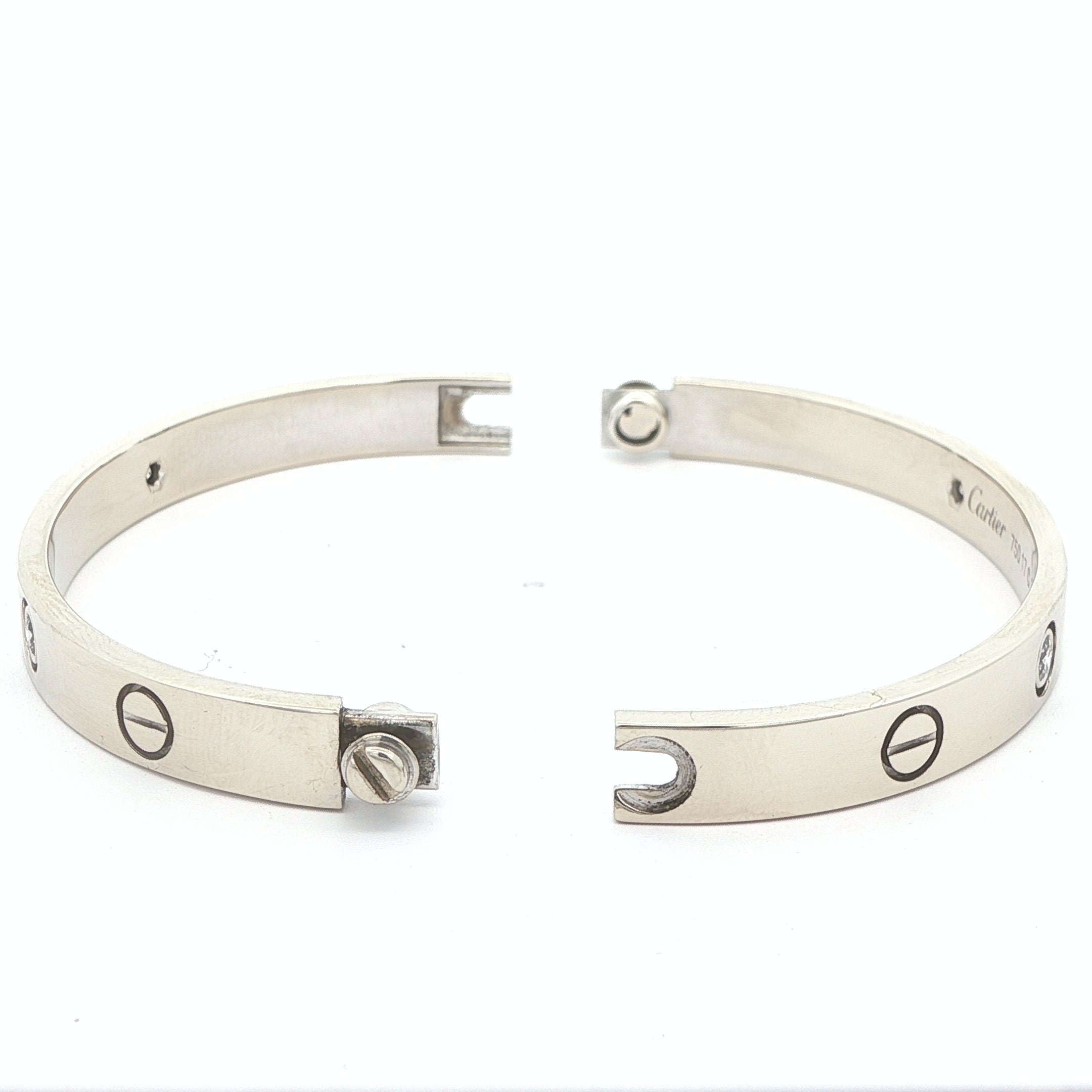 Estate Cartier 18K White Gold Diamond Love Bracelet Size 17